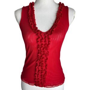 Old Navy Stretch Red Sheer Sleeveless Ruffle Top